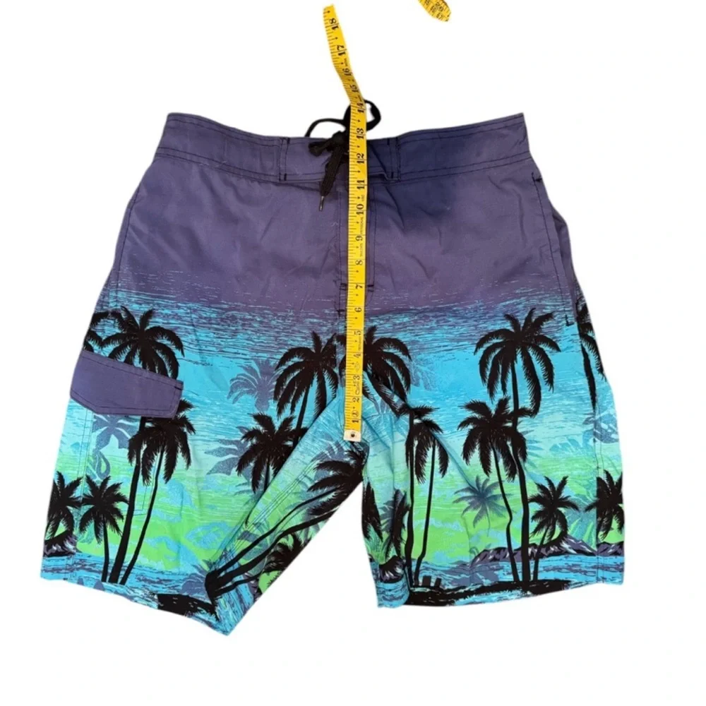 Men's Tropical Palm Print Swim Shorts - Blue/Green
